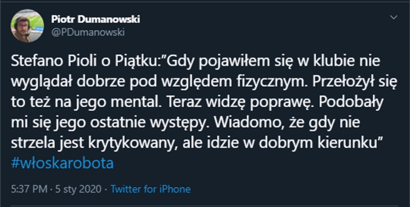SŁOWA trenera Milanu nt. Krzysztofa Piątka!
